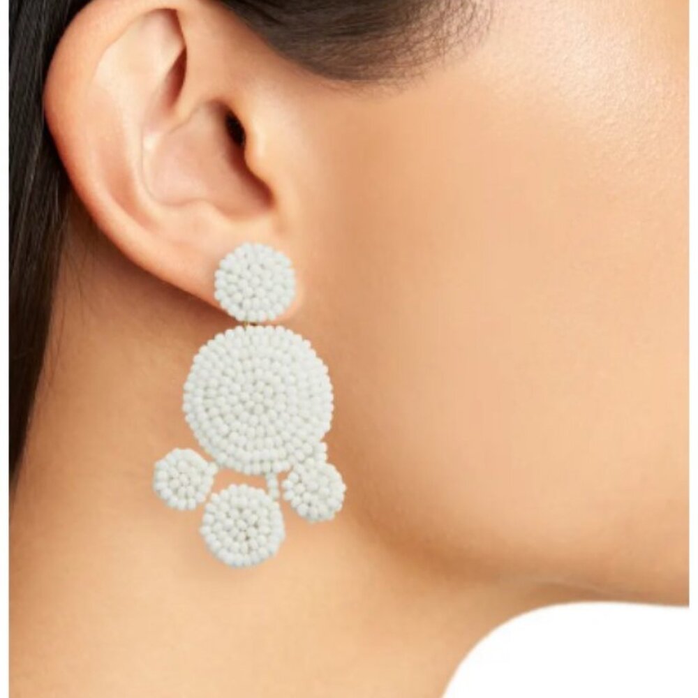 Rebecca Minkoff Beaded Disc Chandelier Earrings (White)